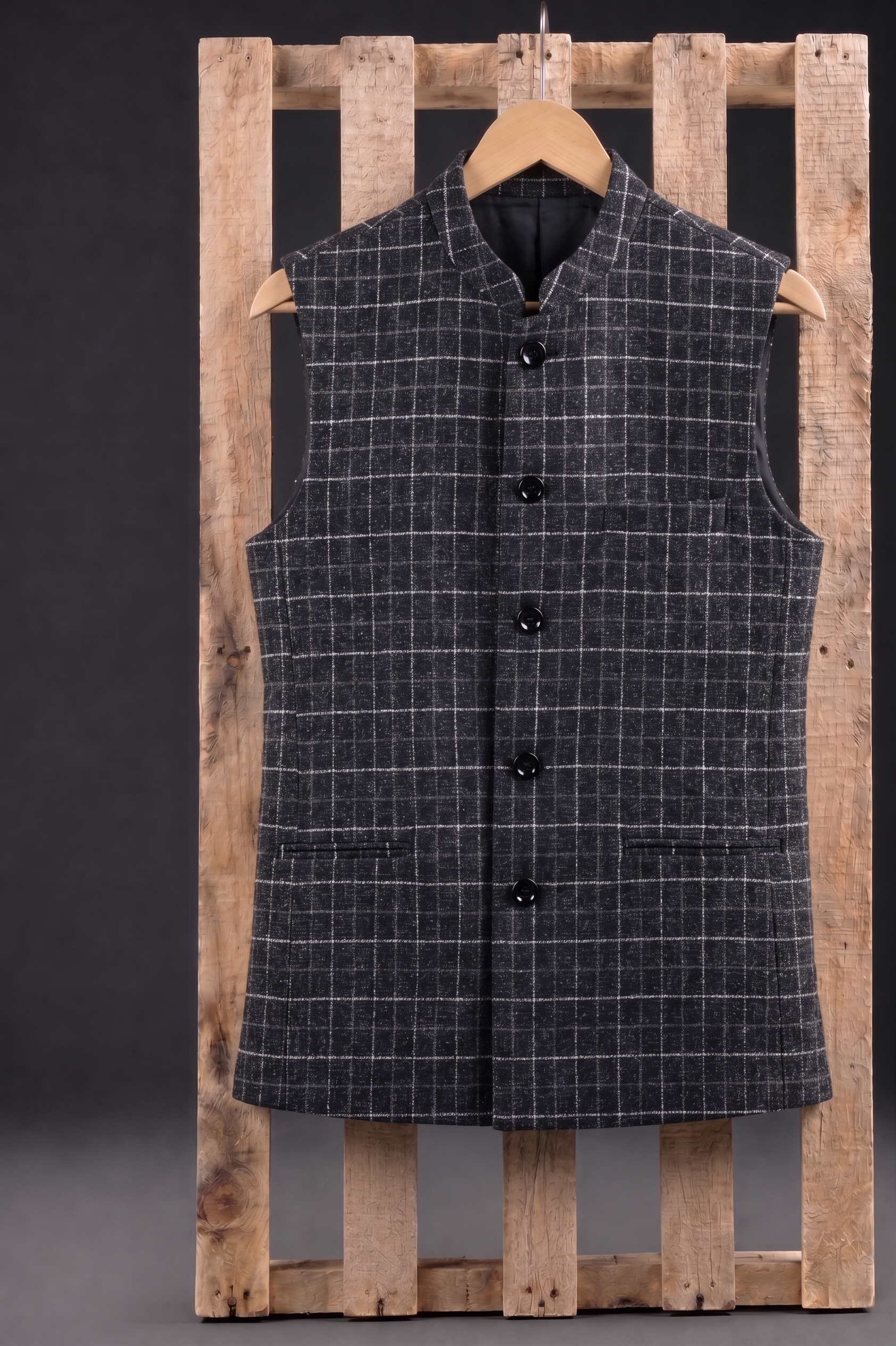 Check black Nehru Jacket