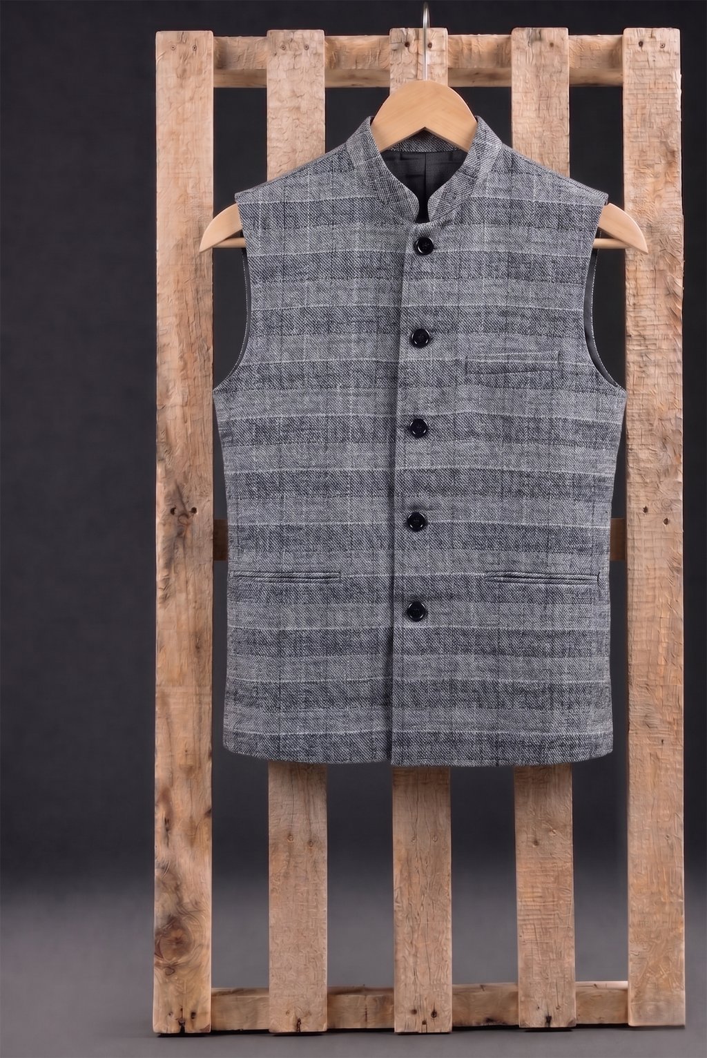 Black & Grey Check Nehru Jacket