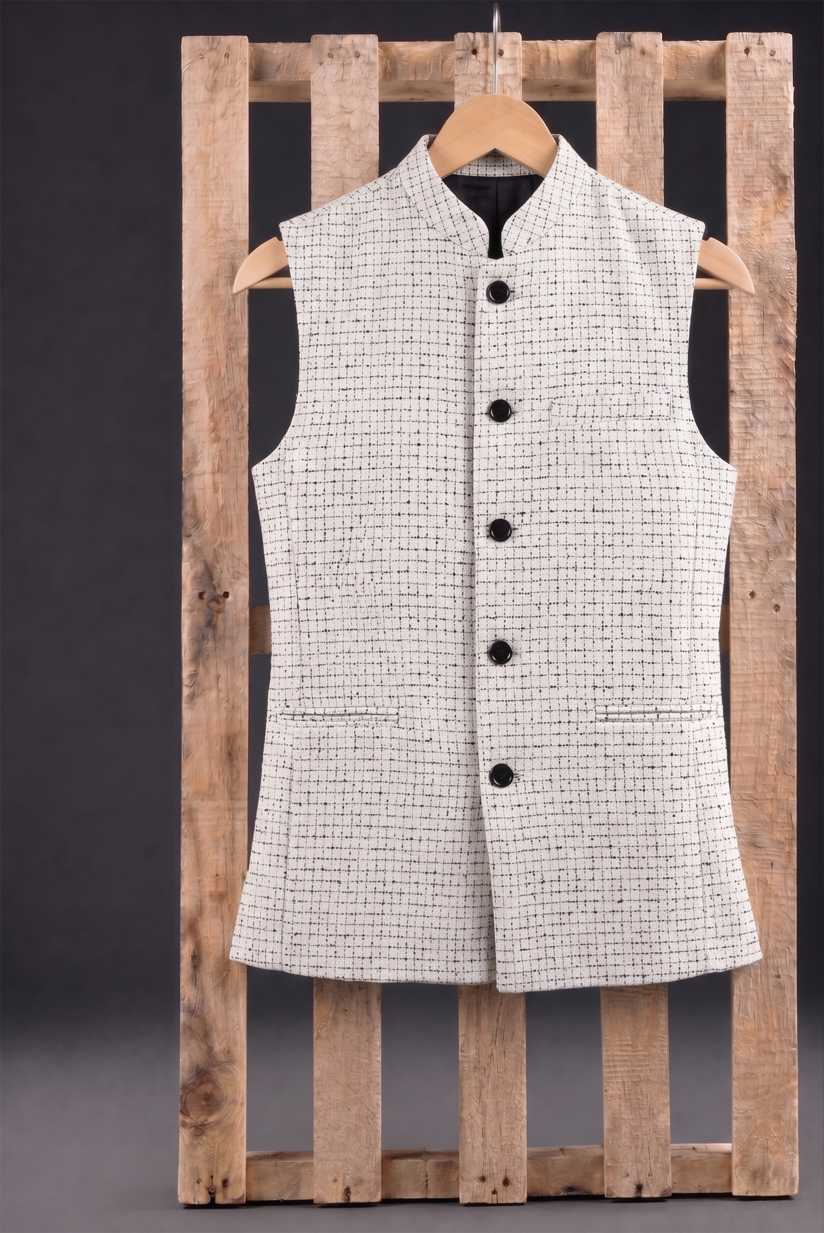 Check white Nehru Jacket