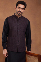 Wine Khadi nehru jacket