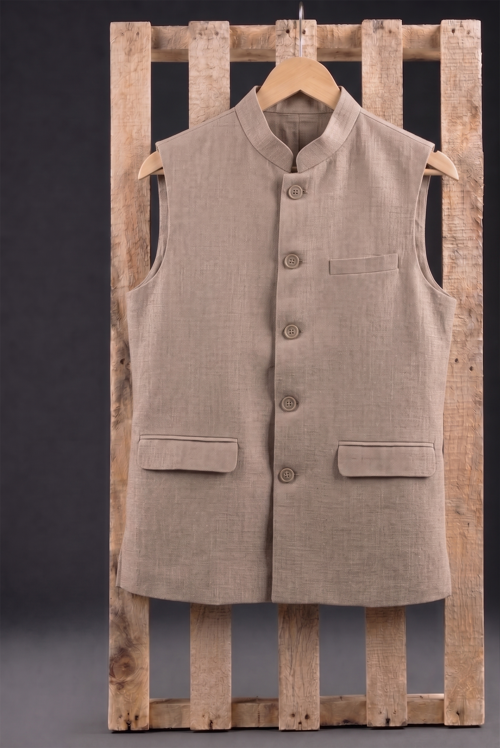 Beige khadi Nehru Jacket
