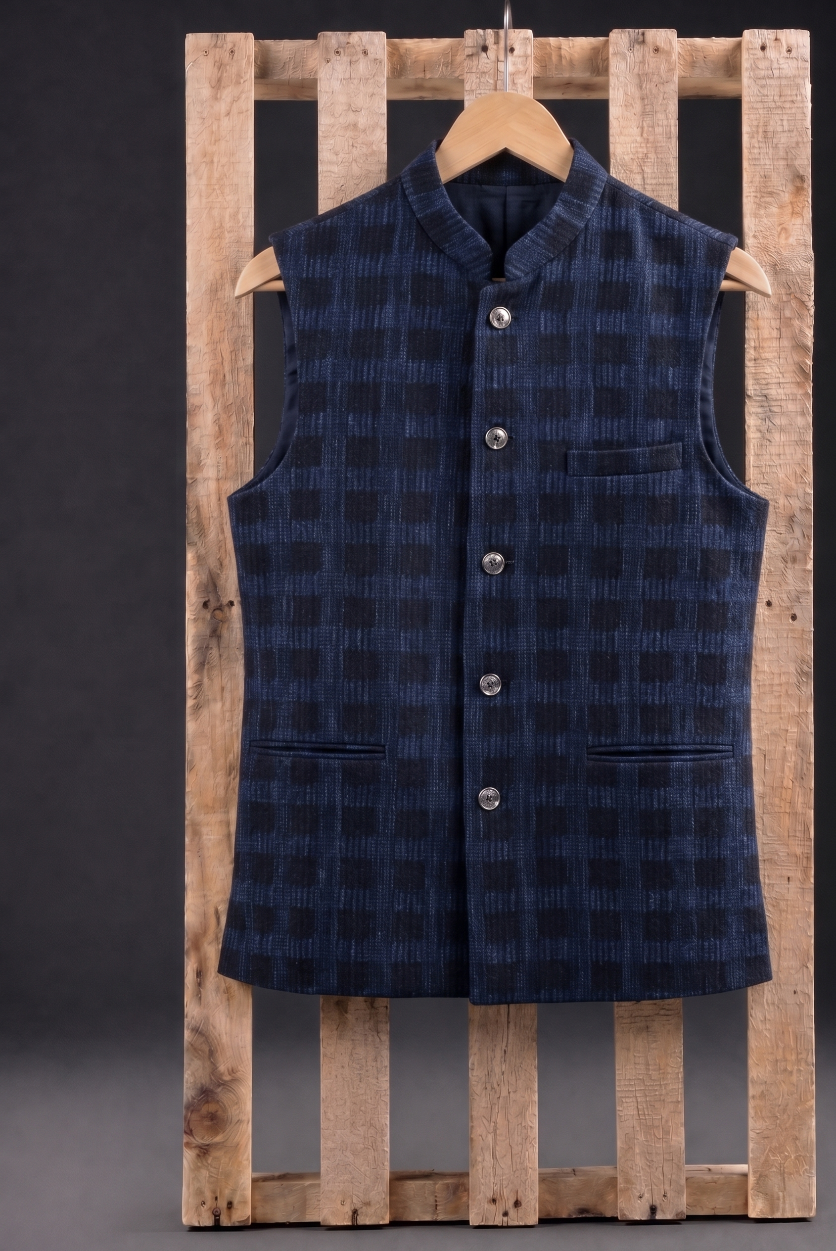 Check Blue Black Nehru Jacket