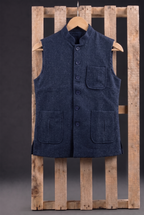 Blue Khadi Nehru Jacket Jacket