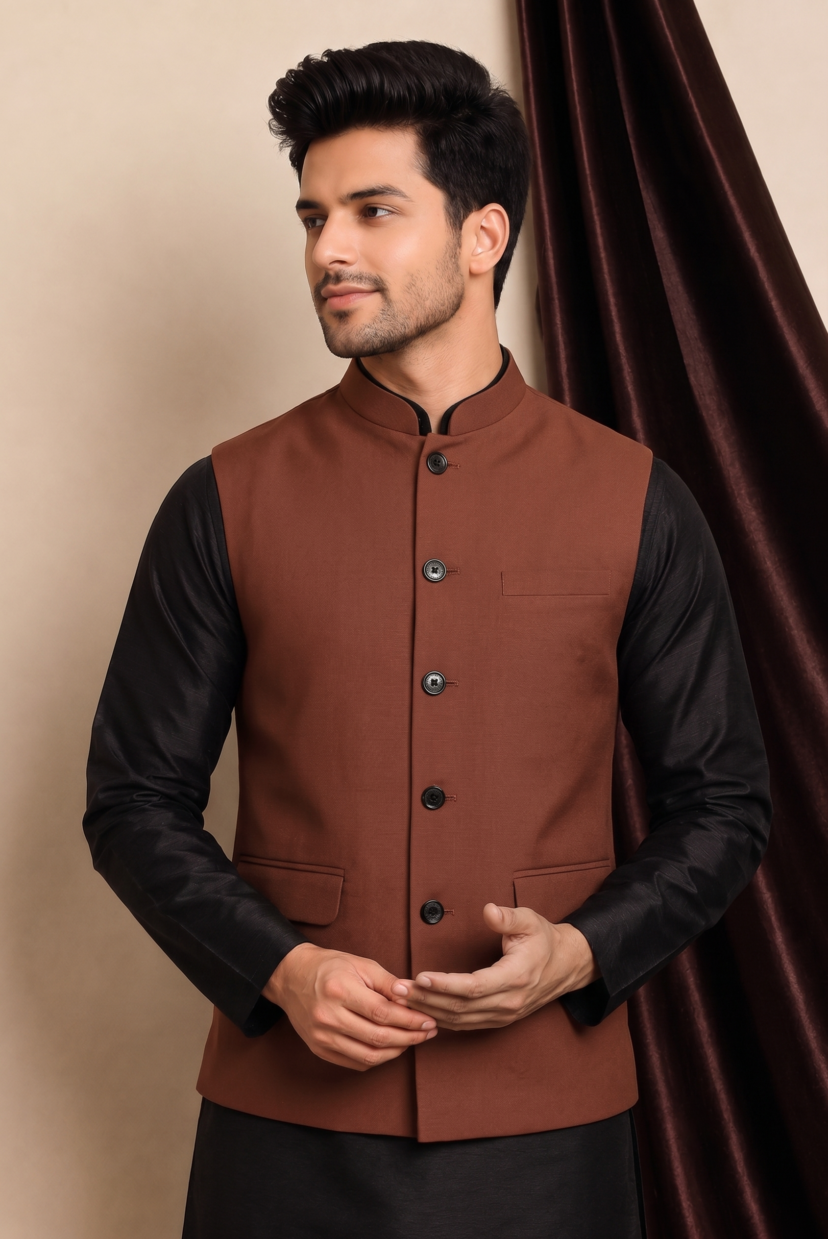 Brown Khadi Nehru Jacket