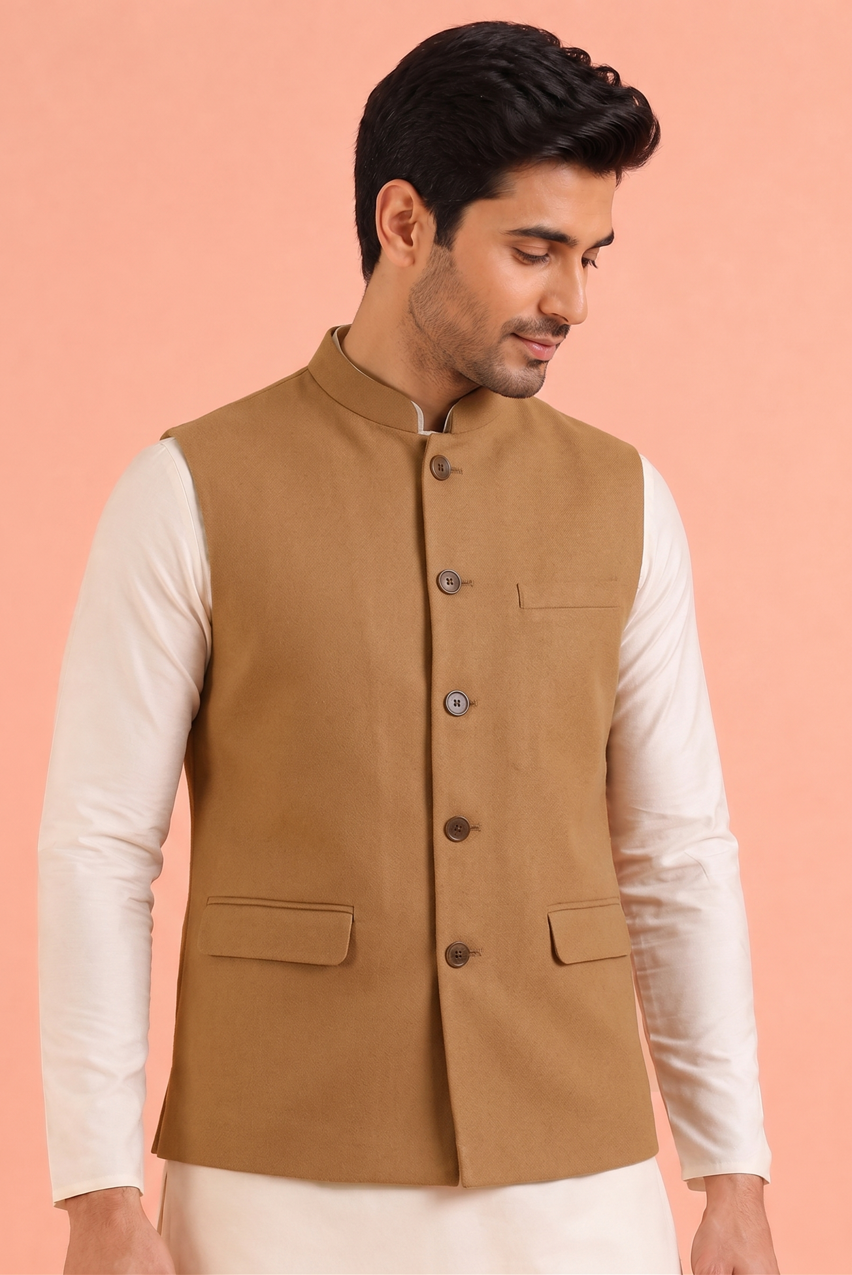 Tan Khadi Nehru Jacket