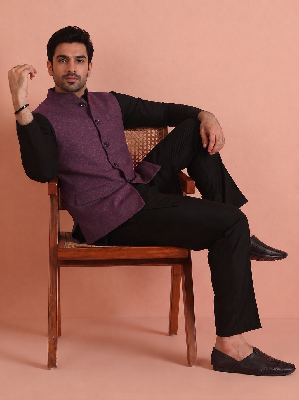 Wine Khadhi Nehru jacket
