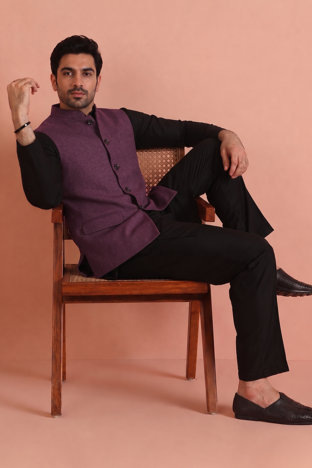 Wine Khadhi Nehru jacket