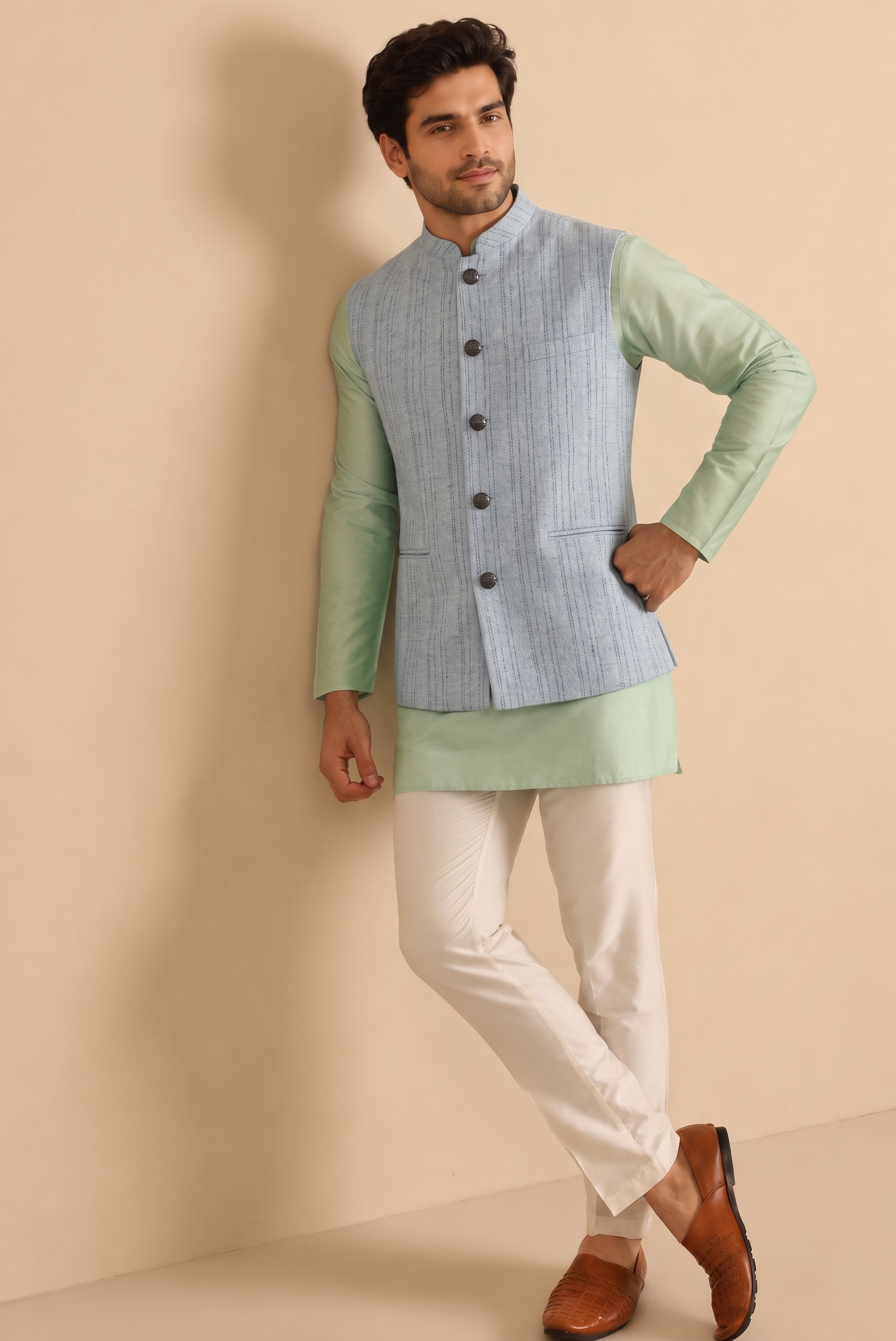 Sky Strip Nehru jacket