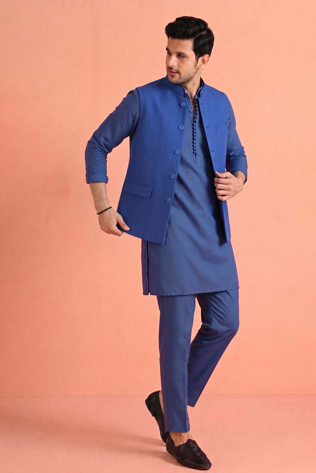Blue Khadi Nehru Jacket