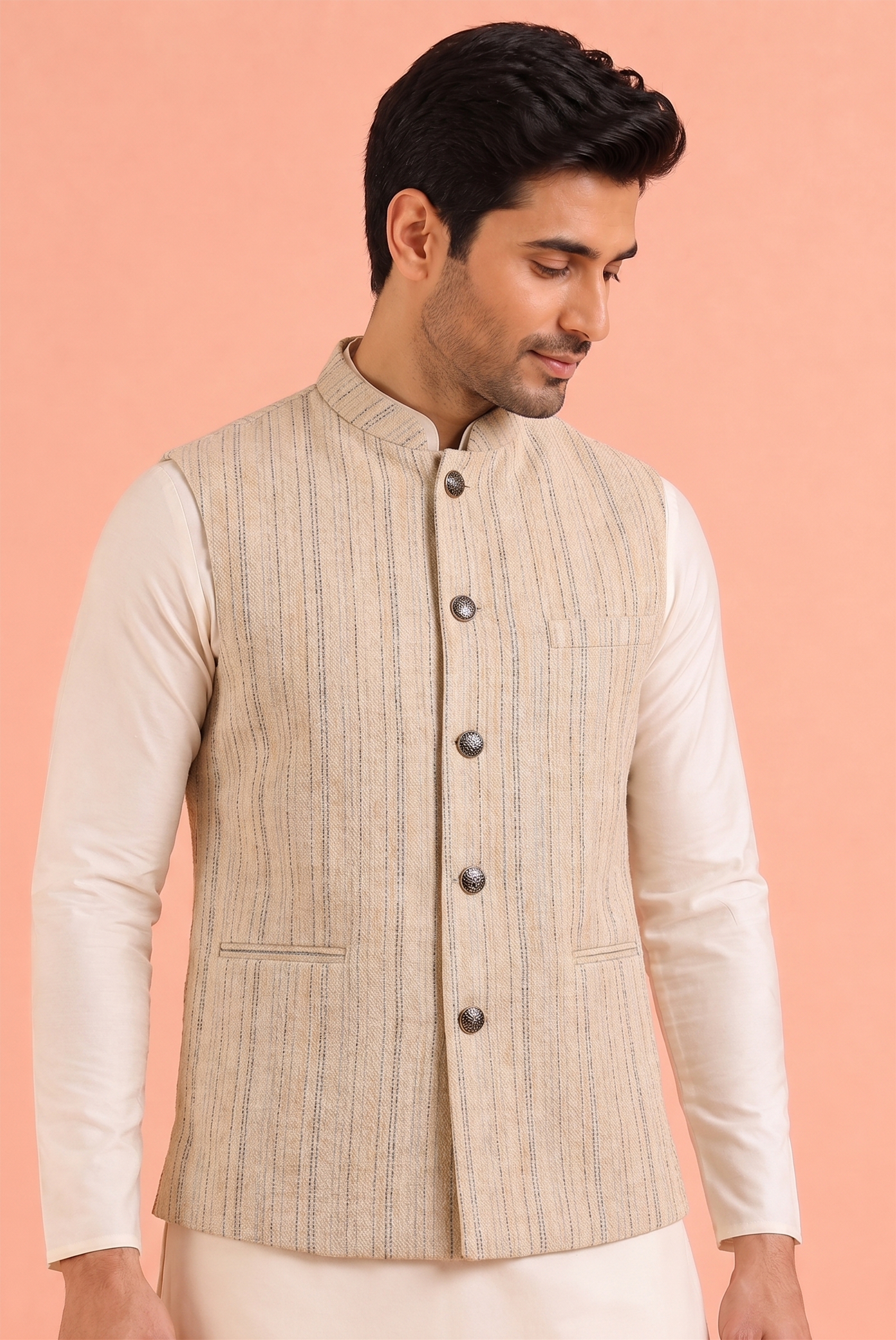 grey strip Nehru Jacket