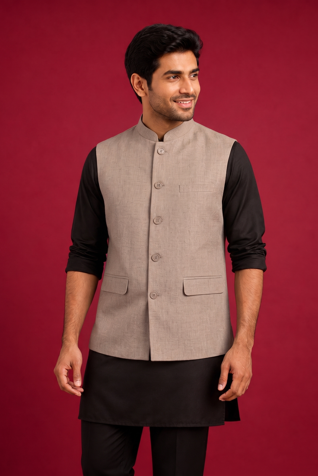 Beige khadi Nehru Jacket