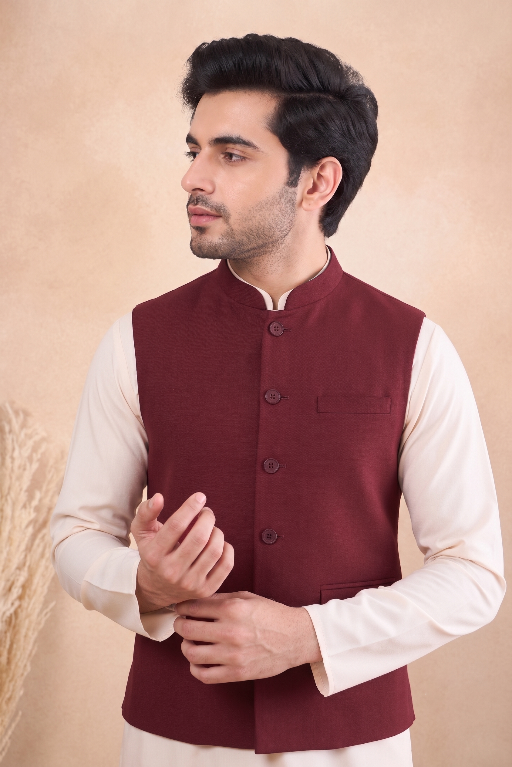 Khadi Mahroon Nehru Jacket