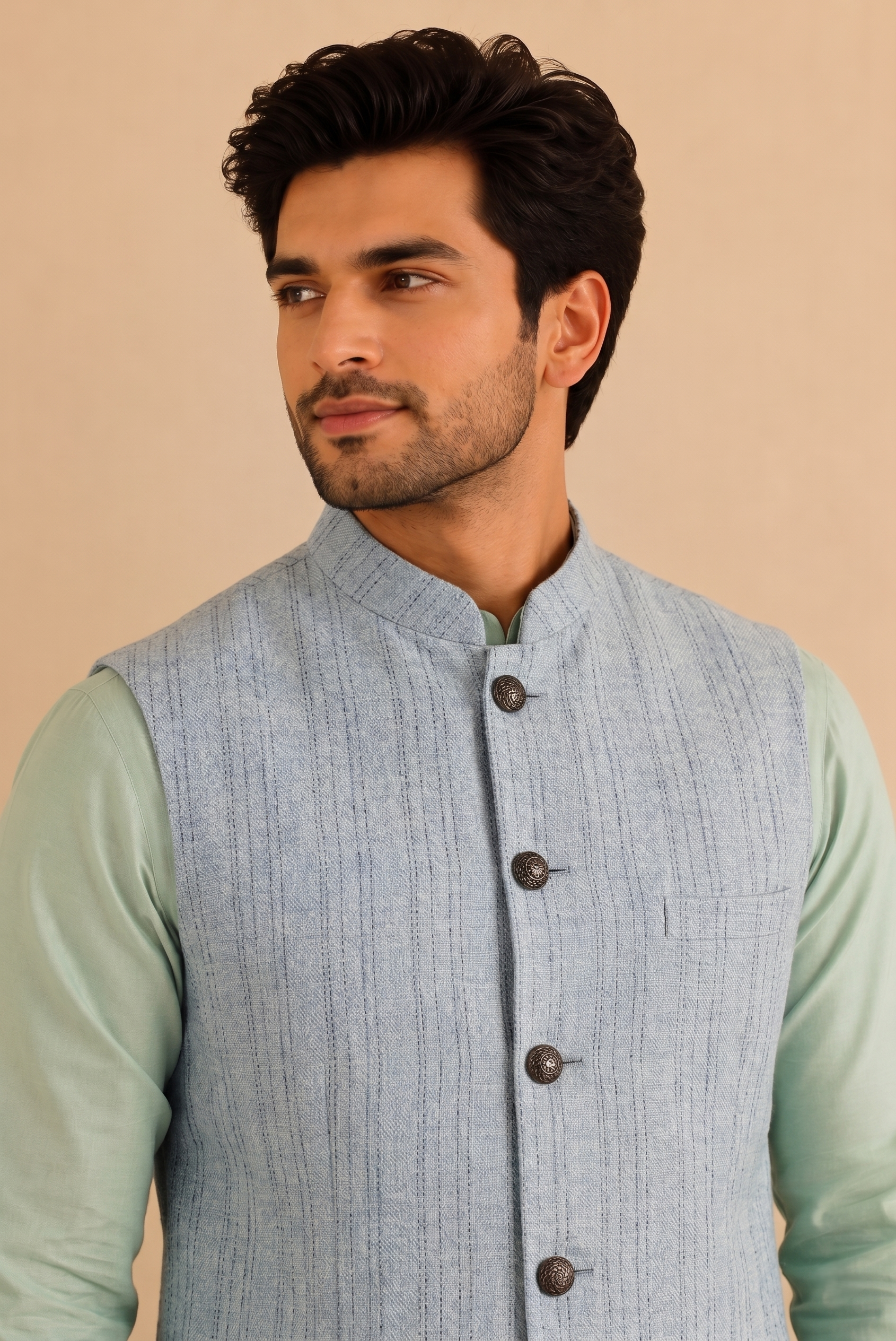 Sky Strip Nehru jacket