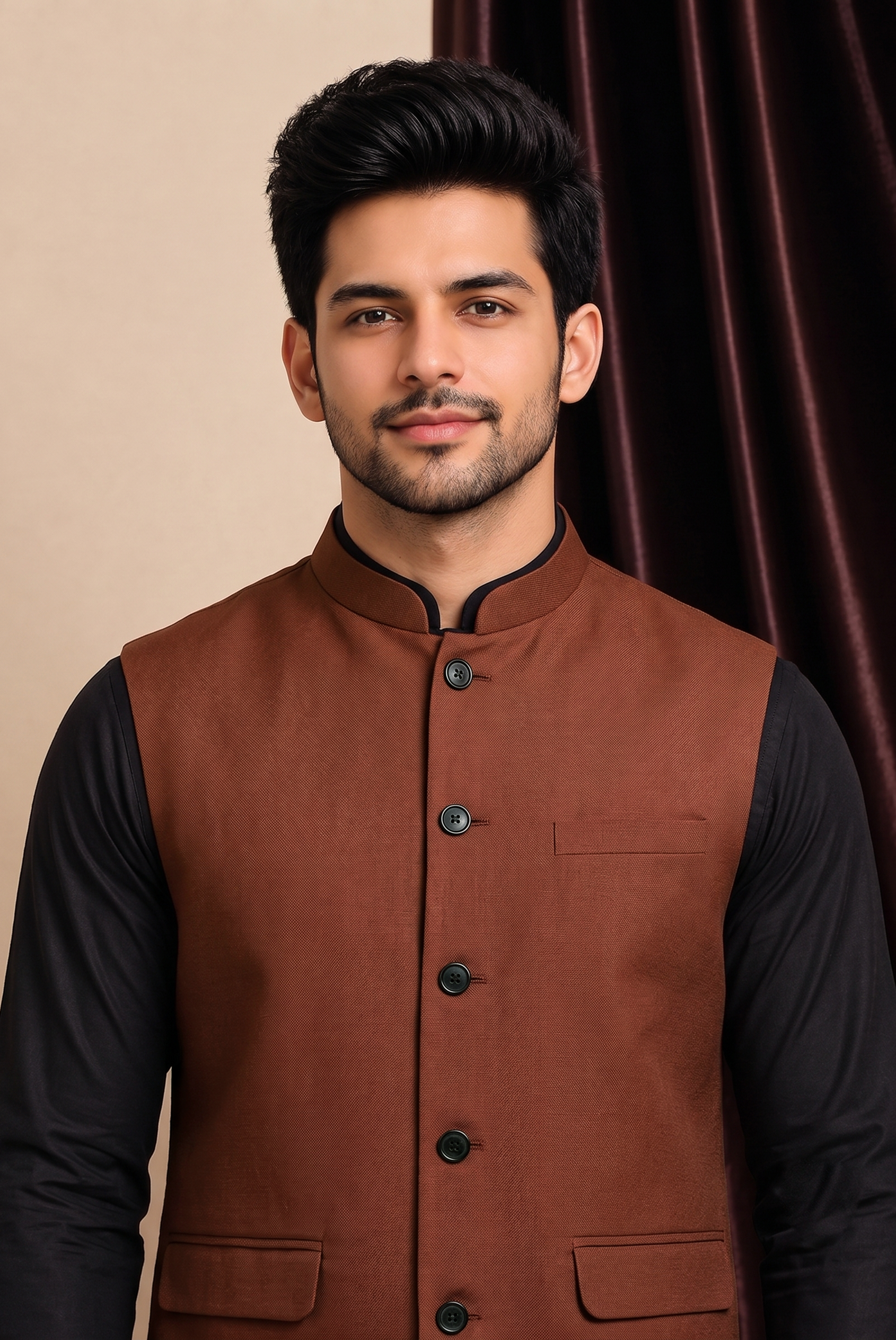 Brown Khadi Nehru Jacket