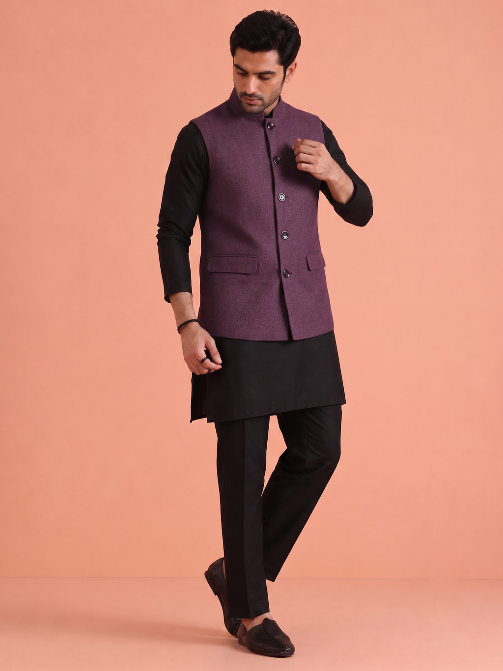 Wine Khadhi Nehru jacket