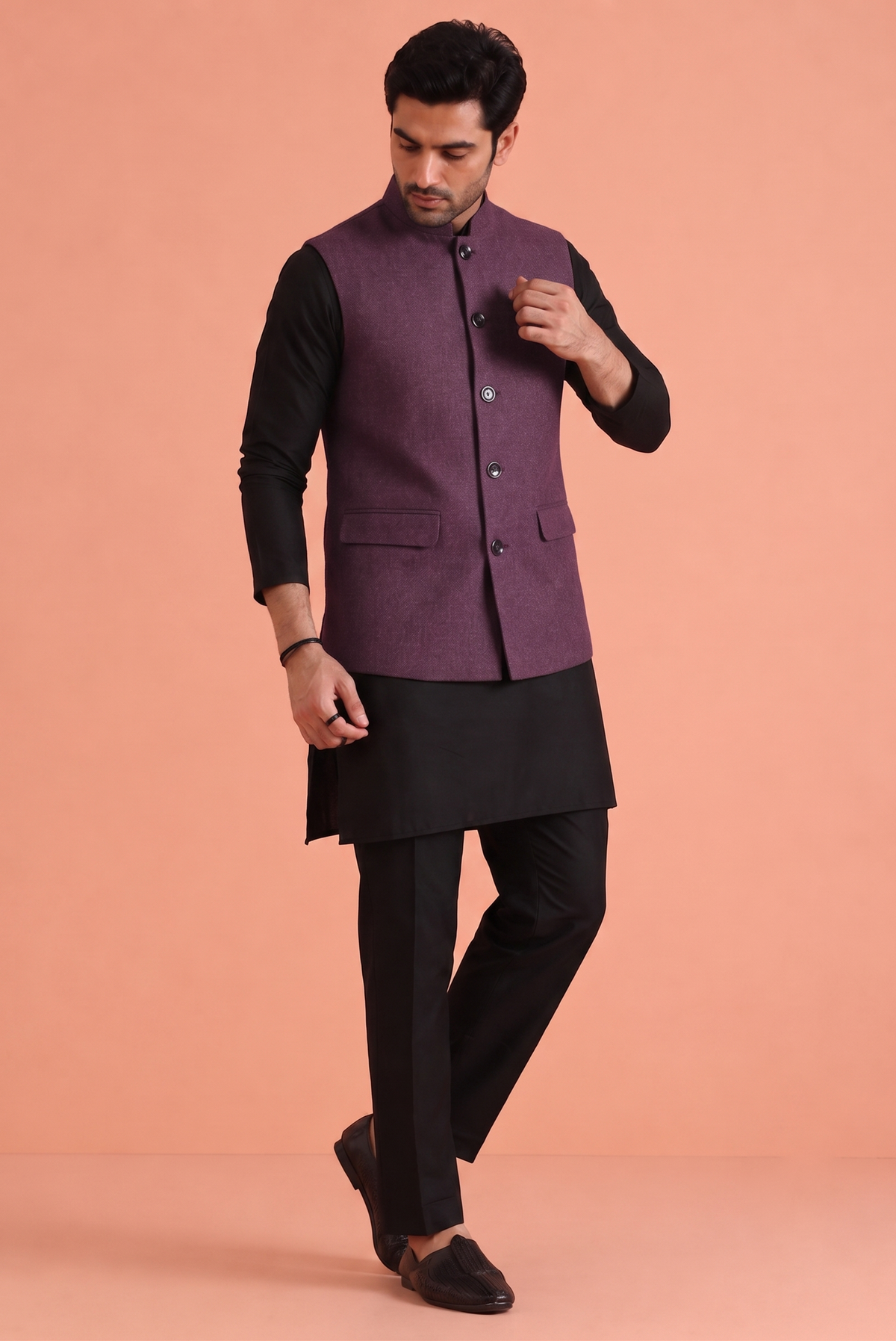 Wine Khadhi Nehru jacket