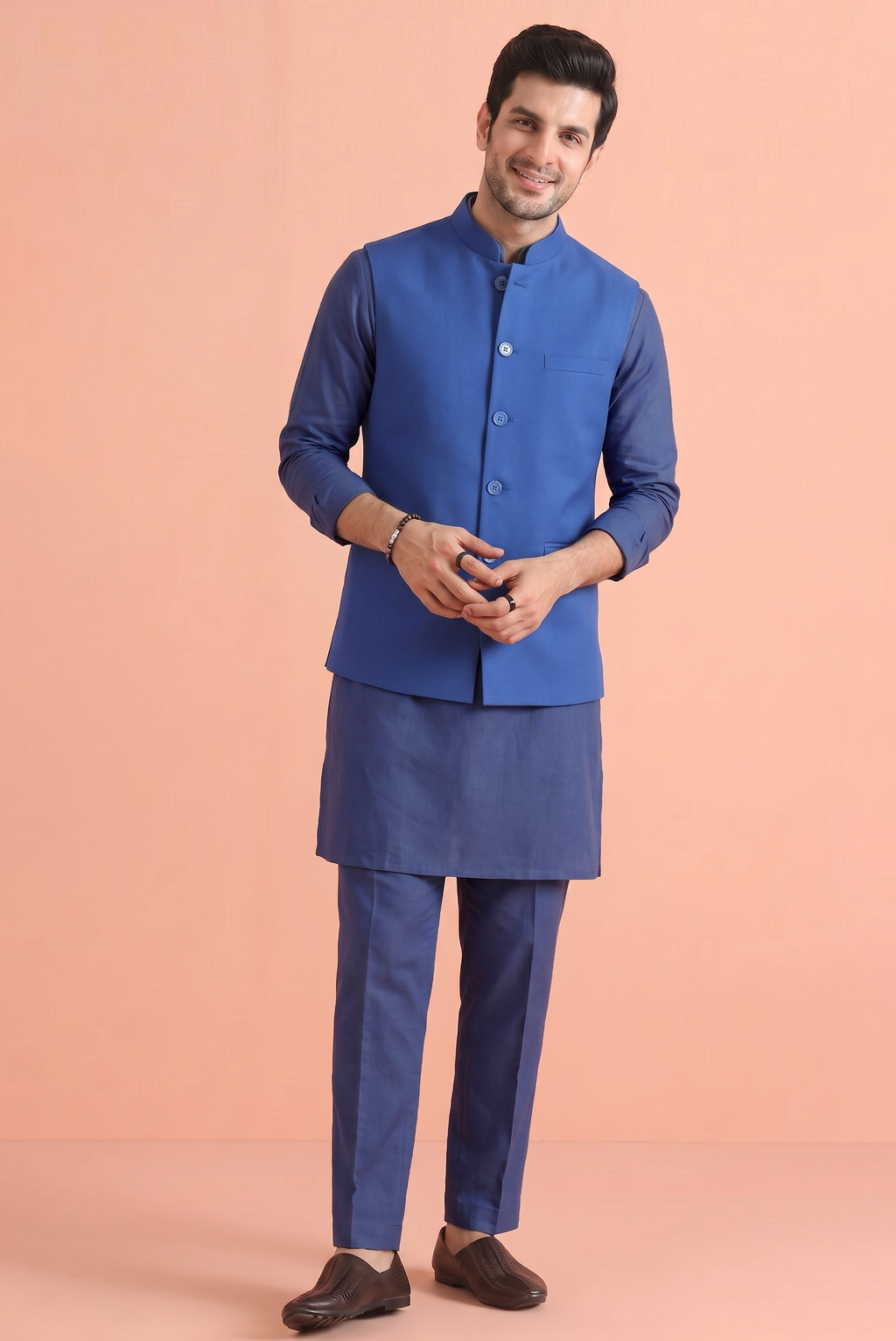 Blue Khadi Nehru Jacket