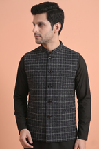 Check black Nehru Jacket