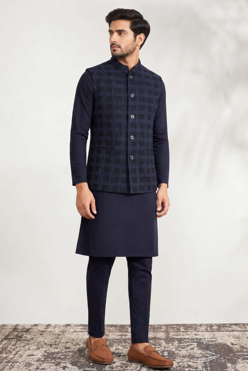 Check Blue Black Nehru Jacket