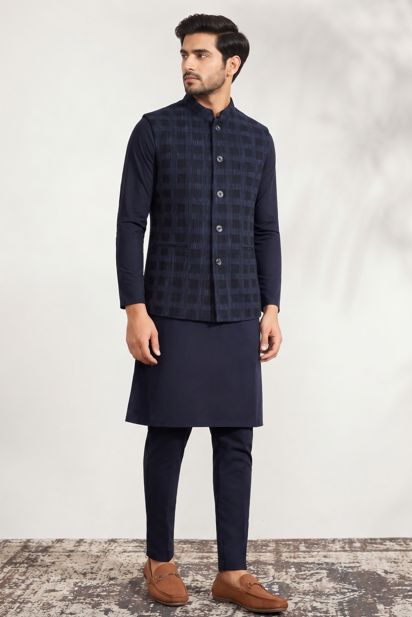 Check Blue Black Nehru Jacket