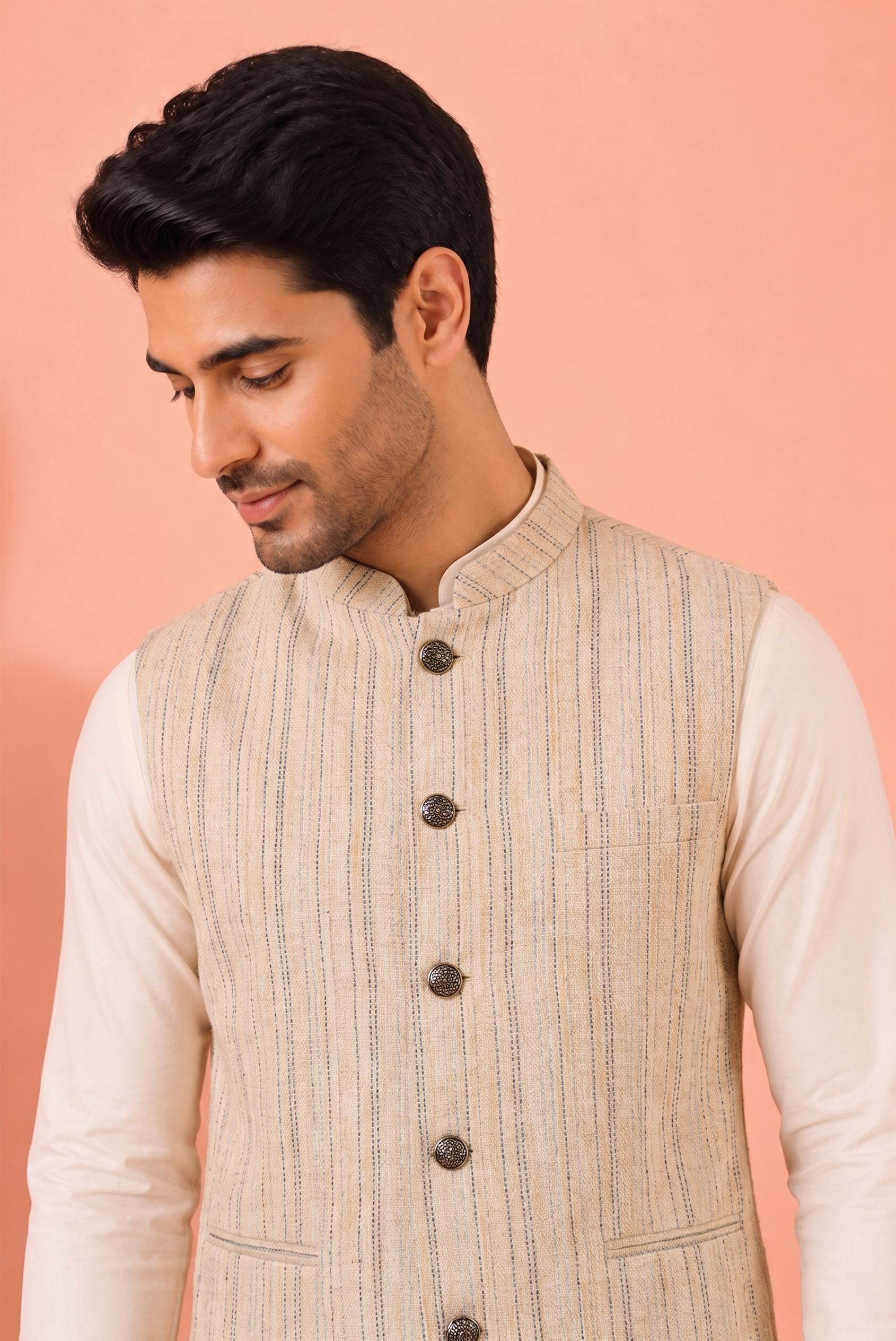 grey strip Nehru Jacket
