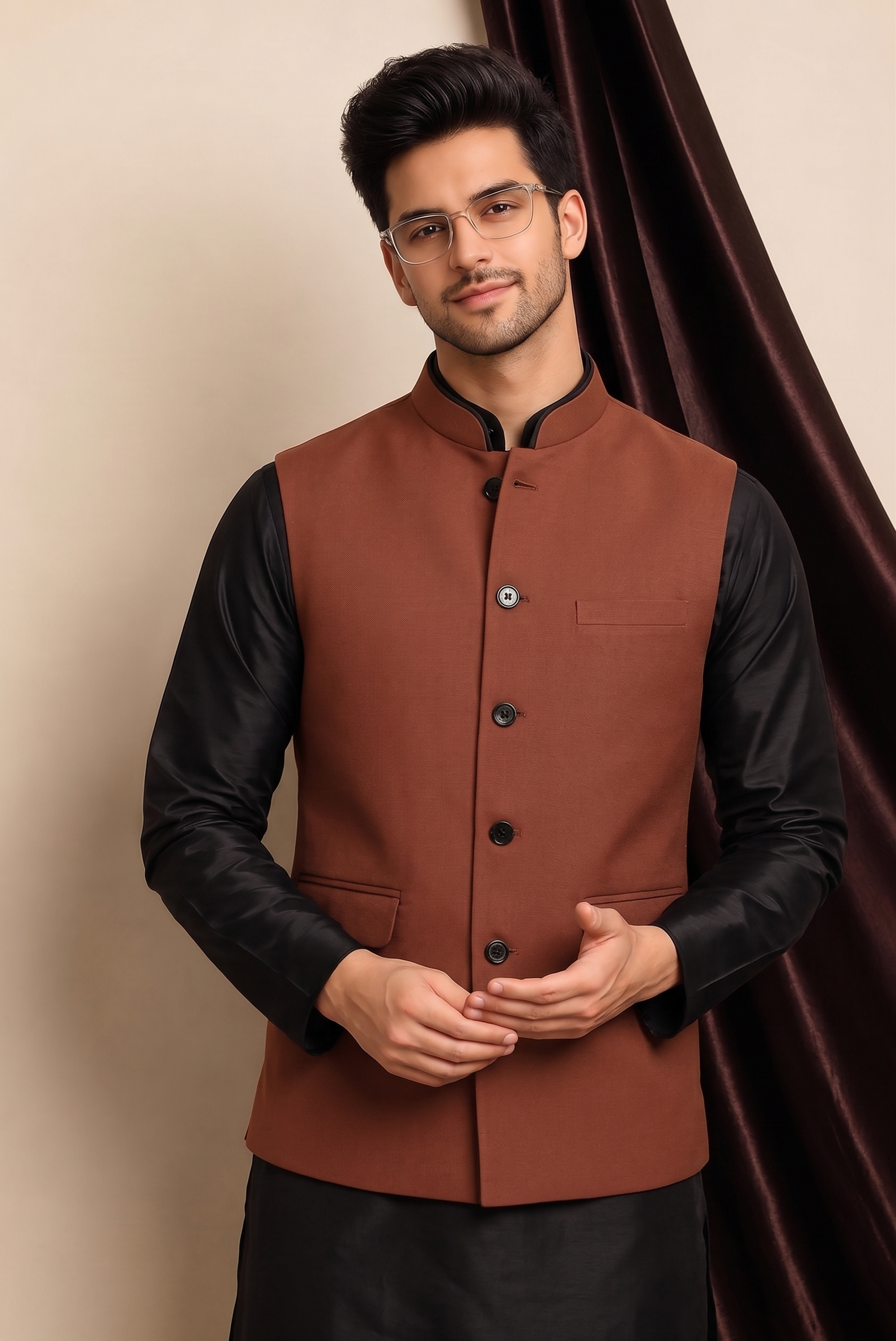Brown Khadi Nehru Jacket
