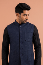 Blue Khadi Nehru Jacket Jacket