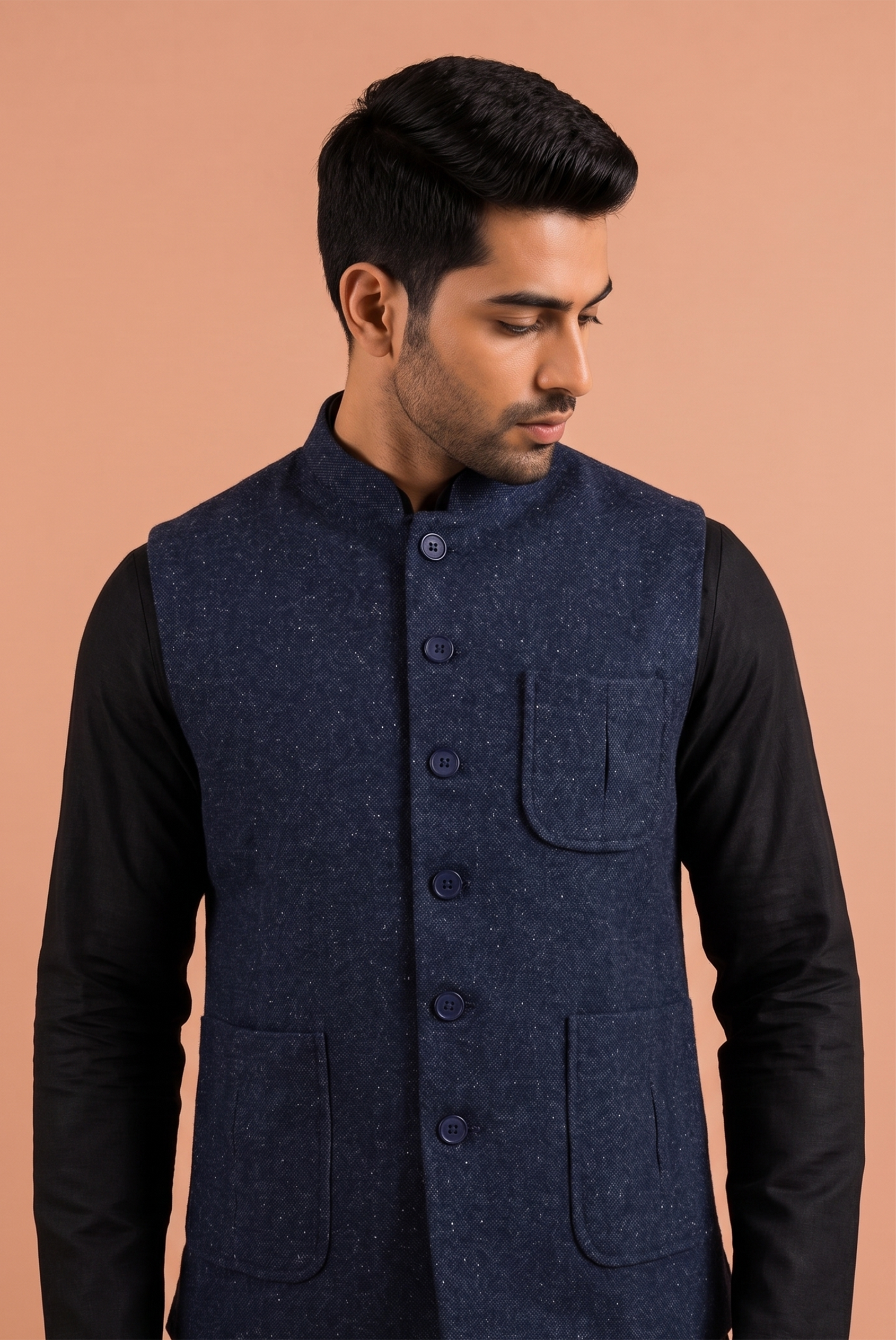 Blue Khadi Nehru Jacket Jacket