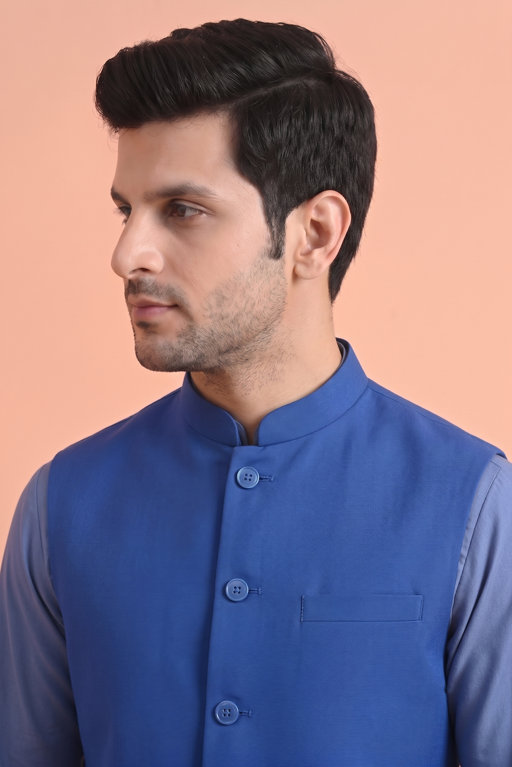 Blue Khadi Nehru Jacket
