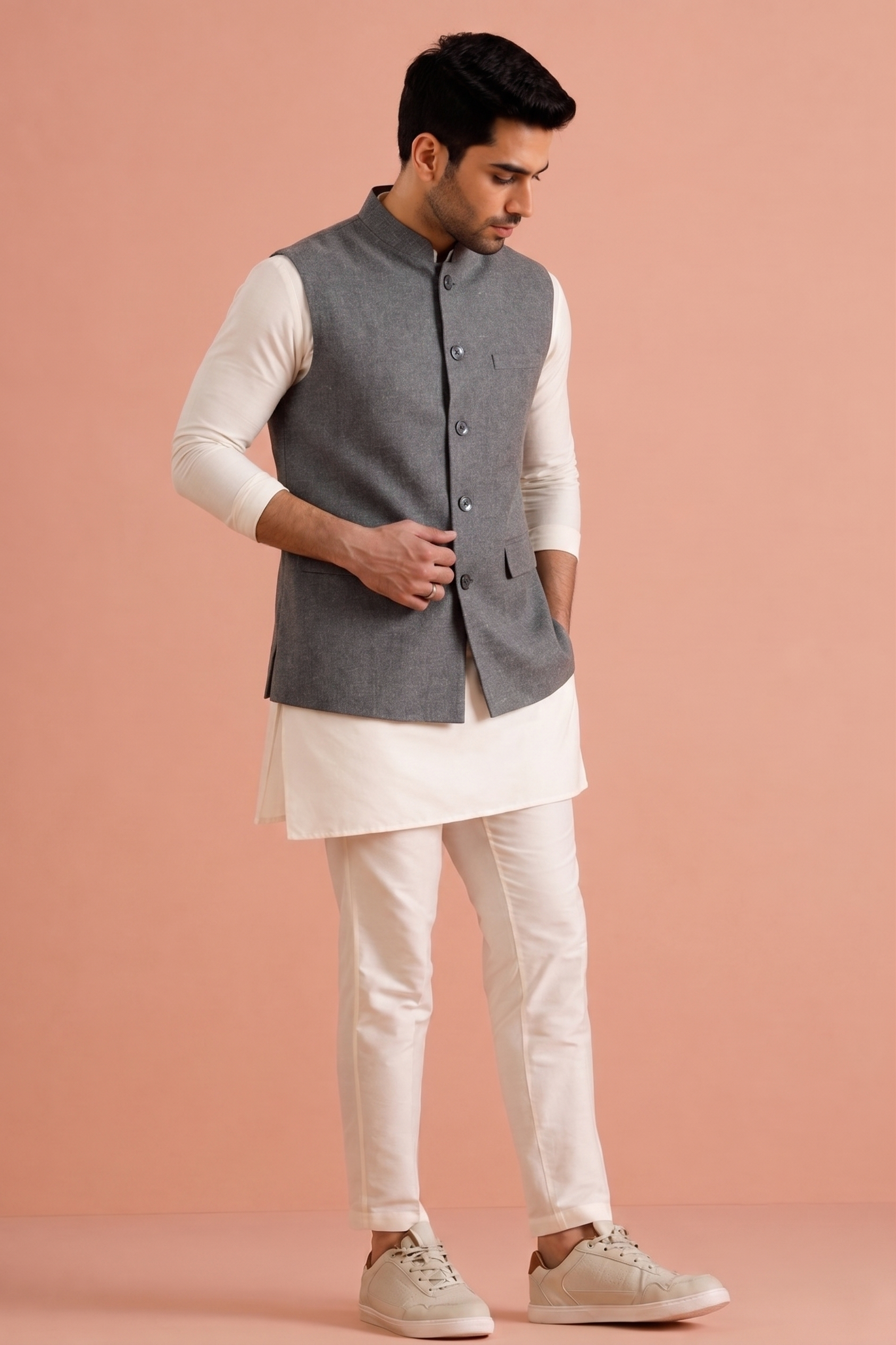 Khadi Grey Nehru Jacket