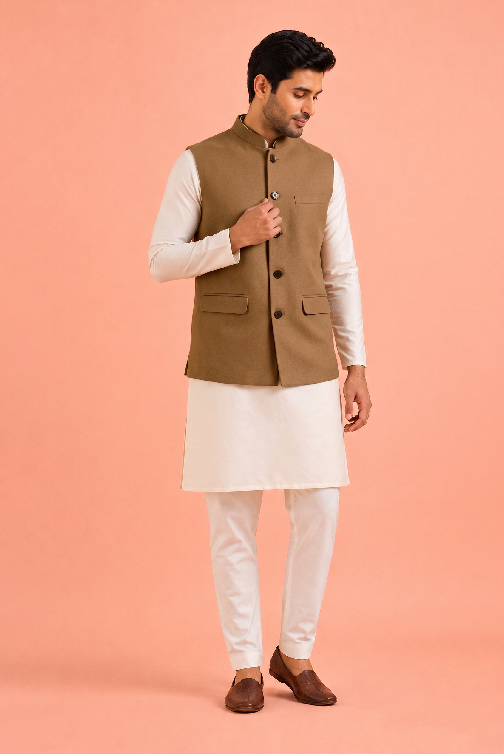 Tan Khadi Nehru Jacket