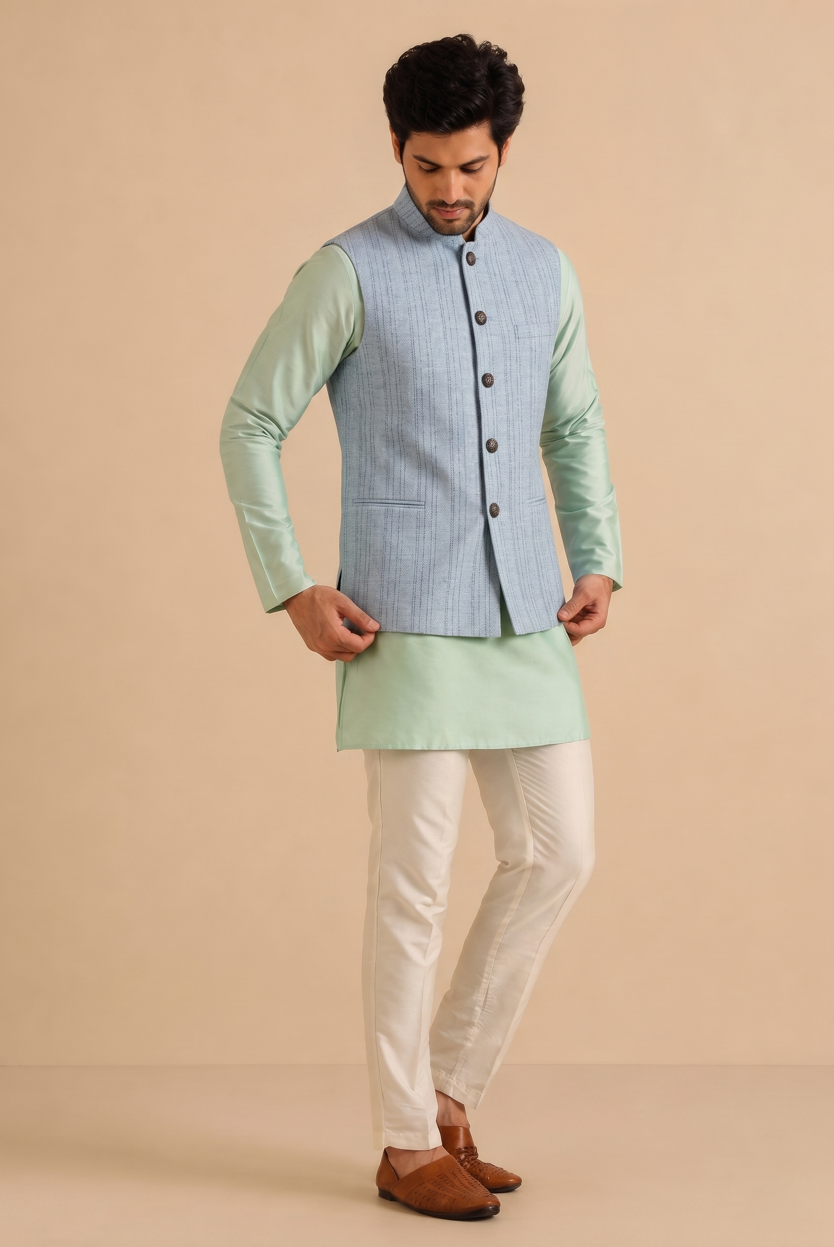 Sky Strip Nehru jacket