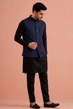 Blue Khadi Nehru Jacket Jacket