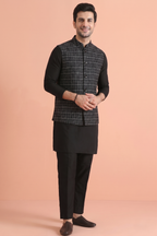 Check black Nehru Jacket