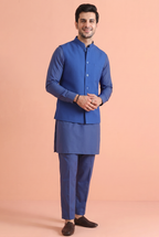Blue Khadi Nehru Jacket