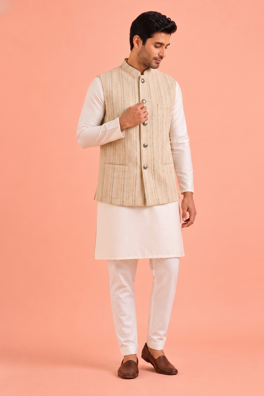 grey strip Nehru Jacket