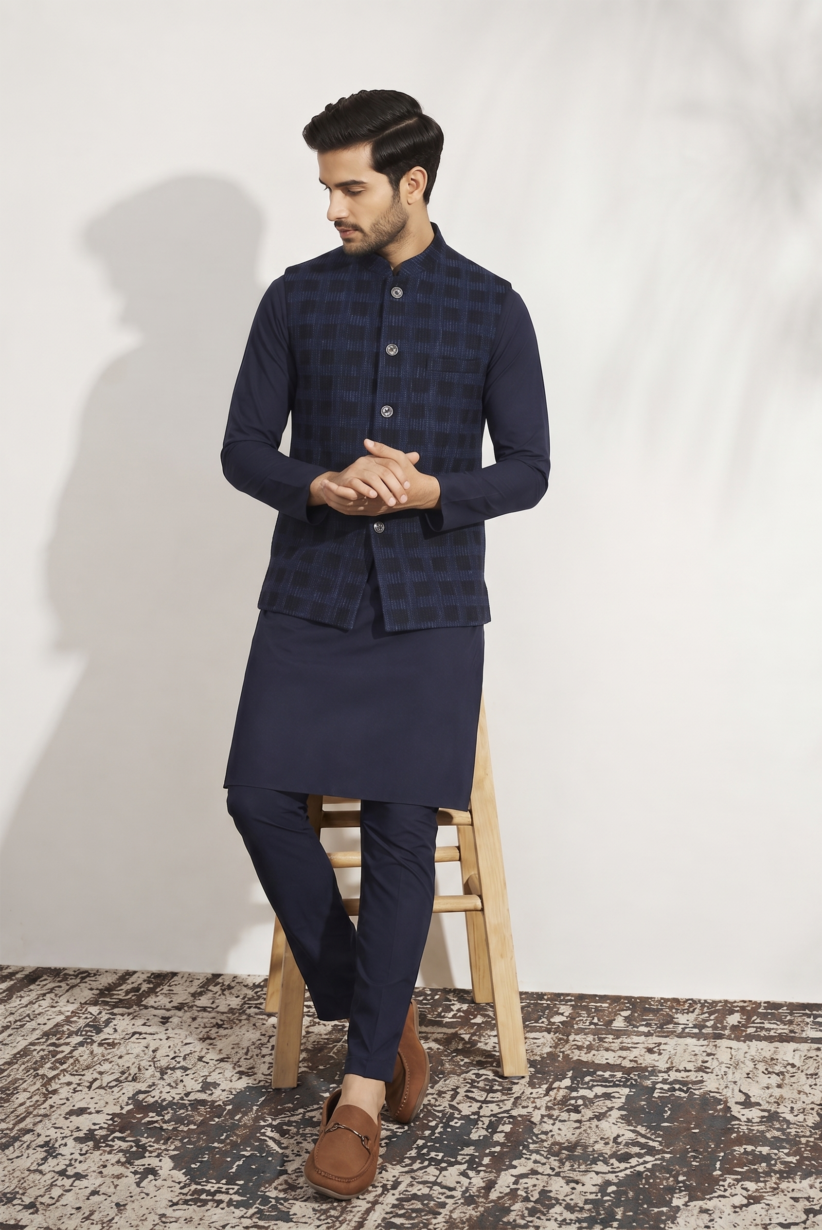 Check Blue Black Nehru Jacket