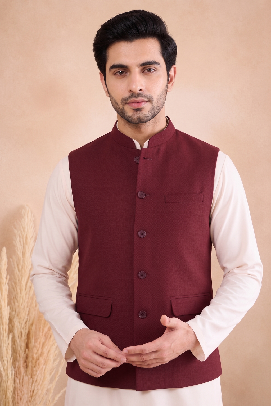 Khadi Mahroon Nehru Jacket