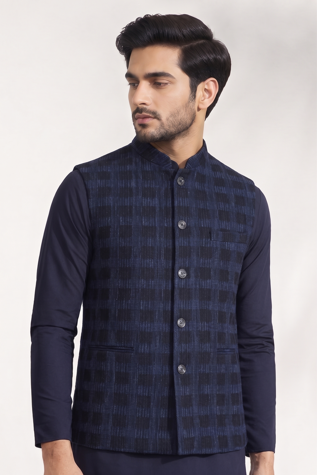 Check Blue Black Nehru Jacket