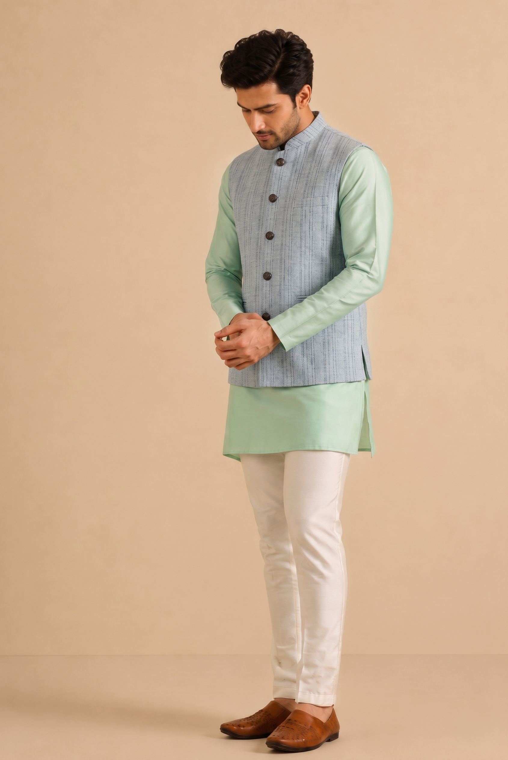 Sky Strip Nehru jacket