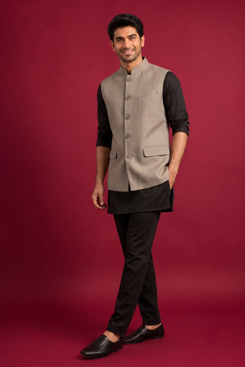 Beige khadi Nehru Jacket