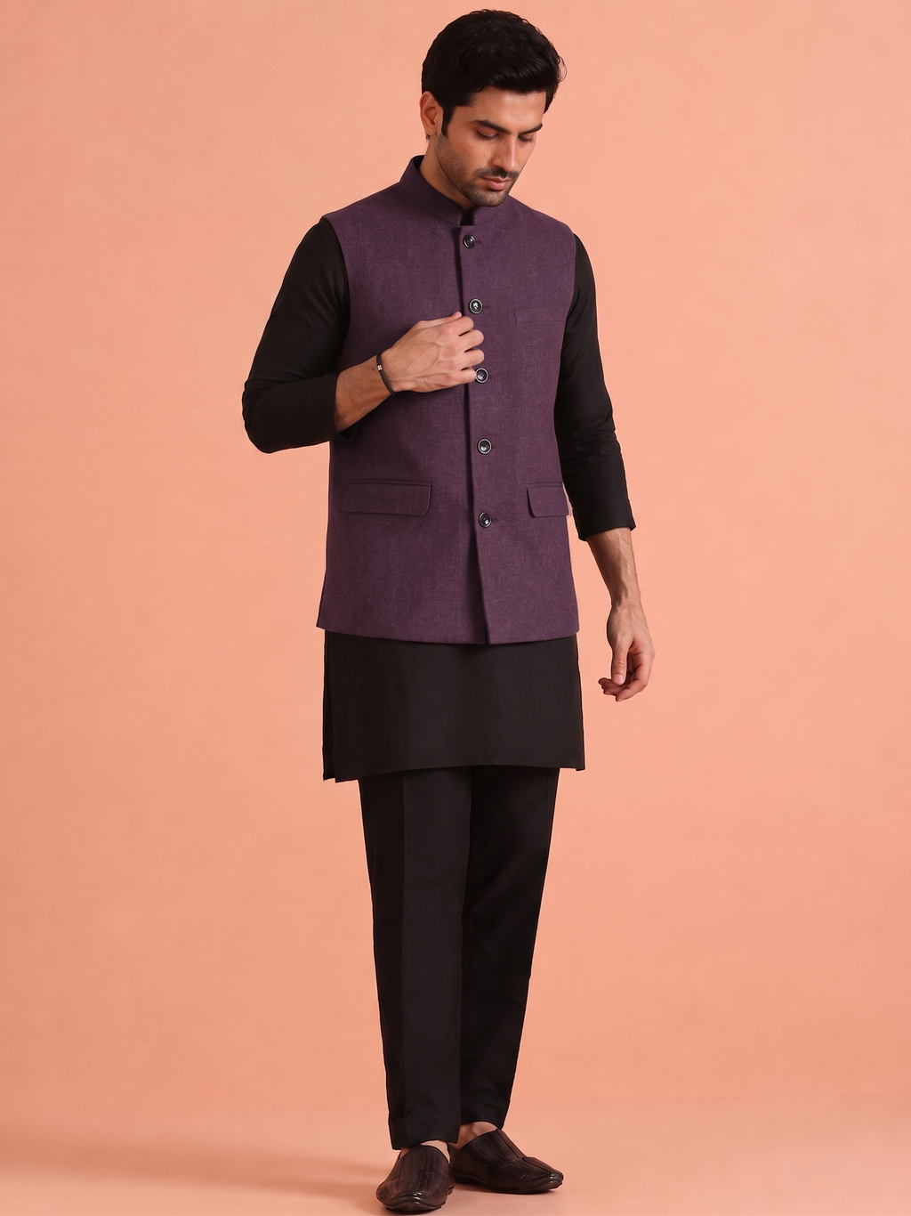 Wine Khadhi Nehru jacket