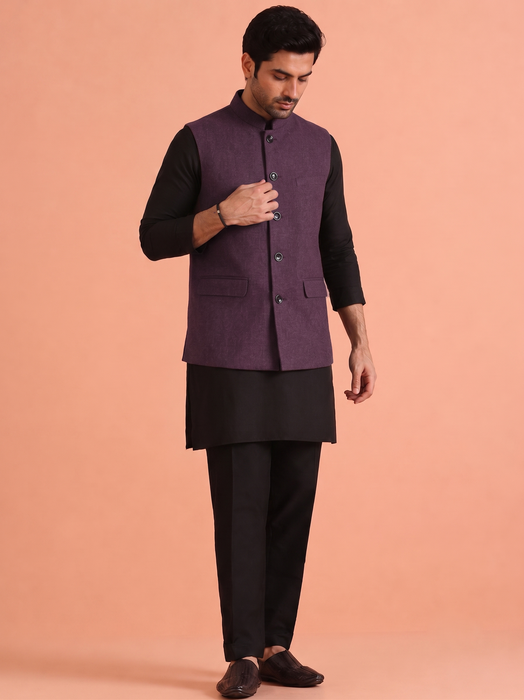 Wine Khadhi Nehru jacket