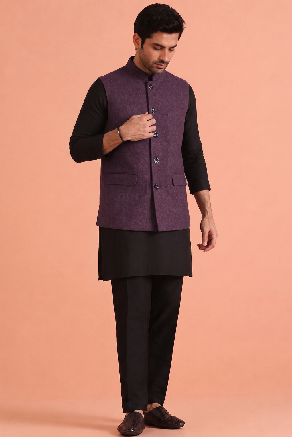 Wine Khadhi Nehru jacket