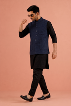 Blue Khadi Nehru Jacket Jacket