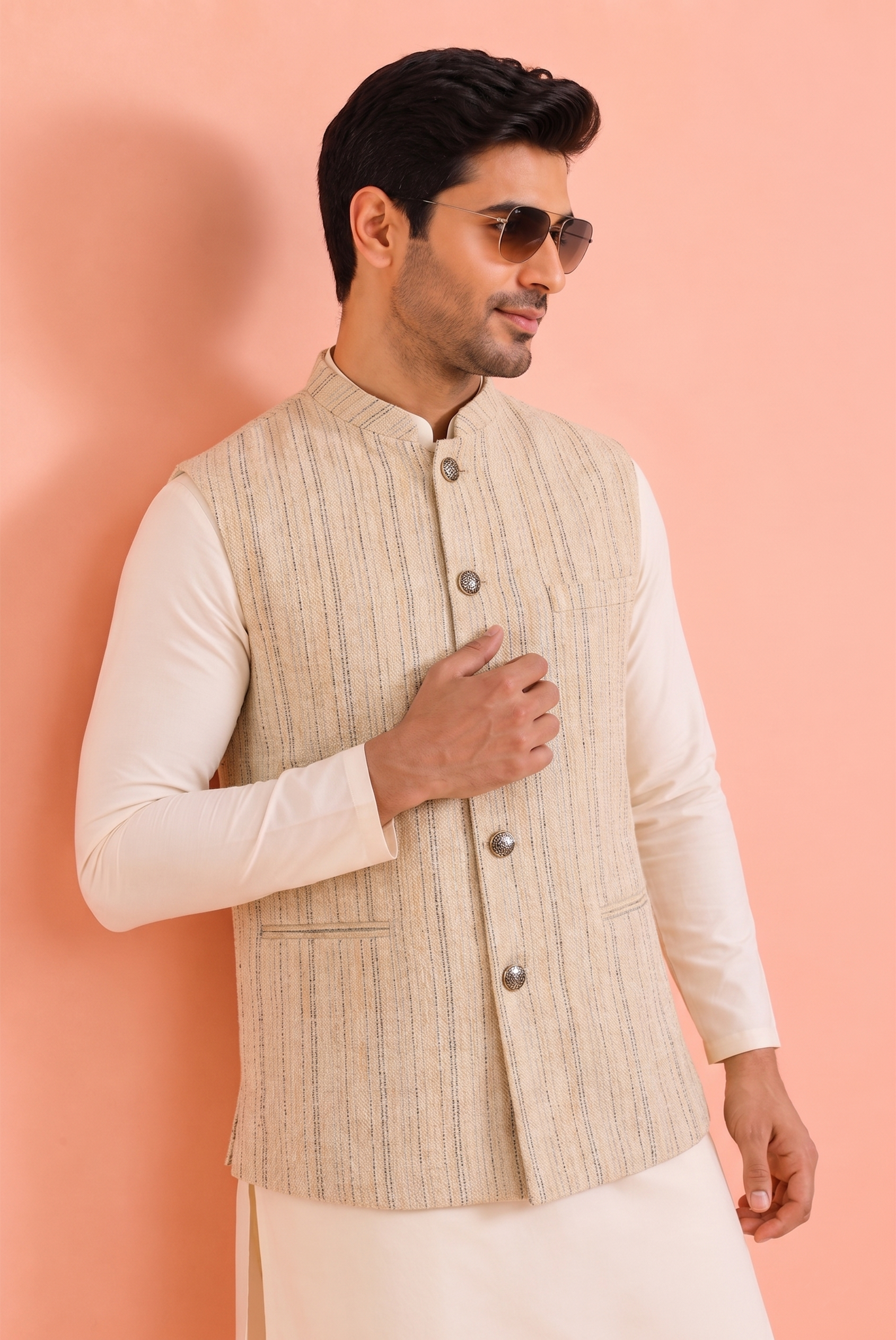 grey strip Nehru Jacket