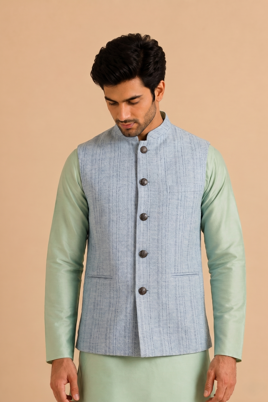 Sky Strip Nehru jacket