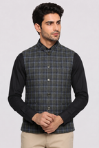 Grey green Check Nehru Jacket