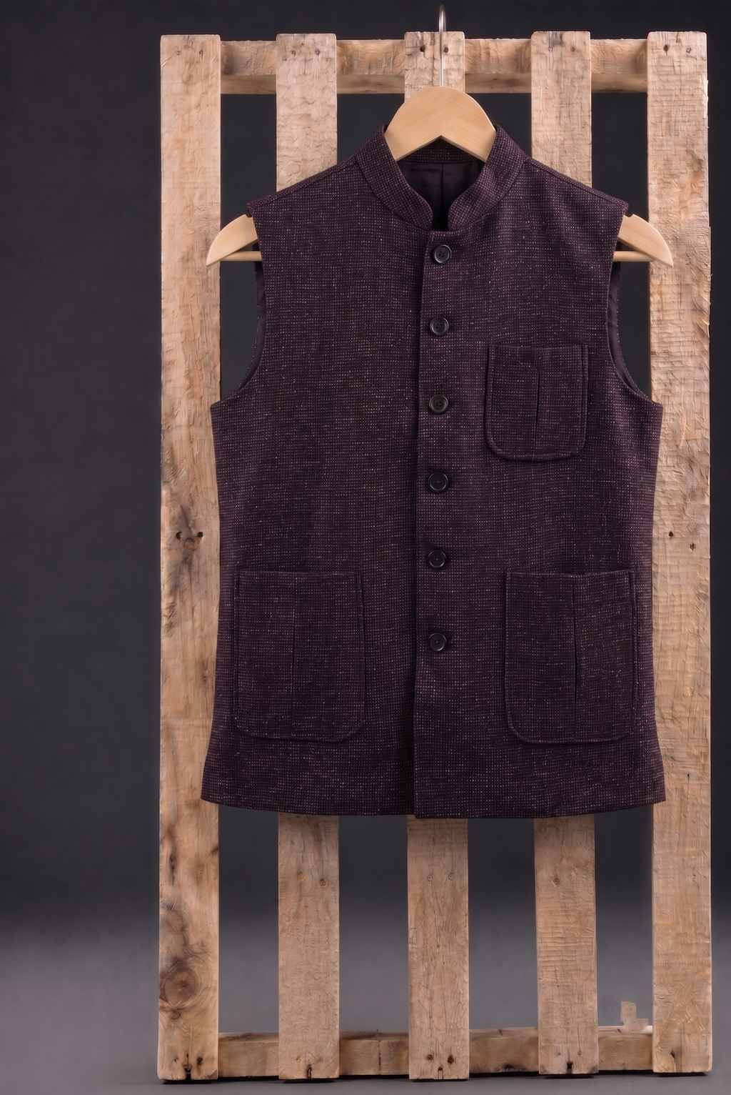 Wine Khadi nehru jacket