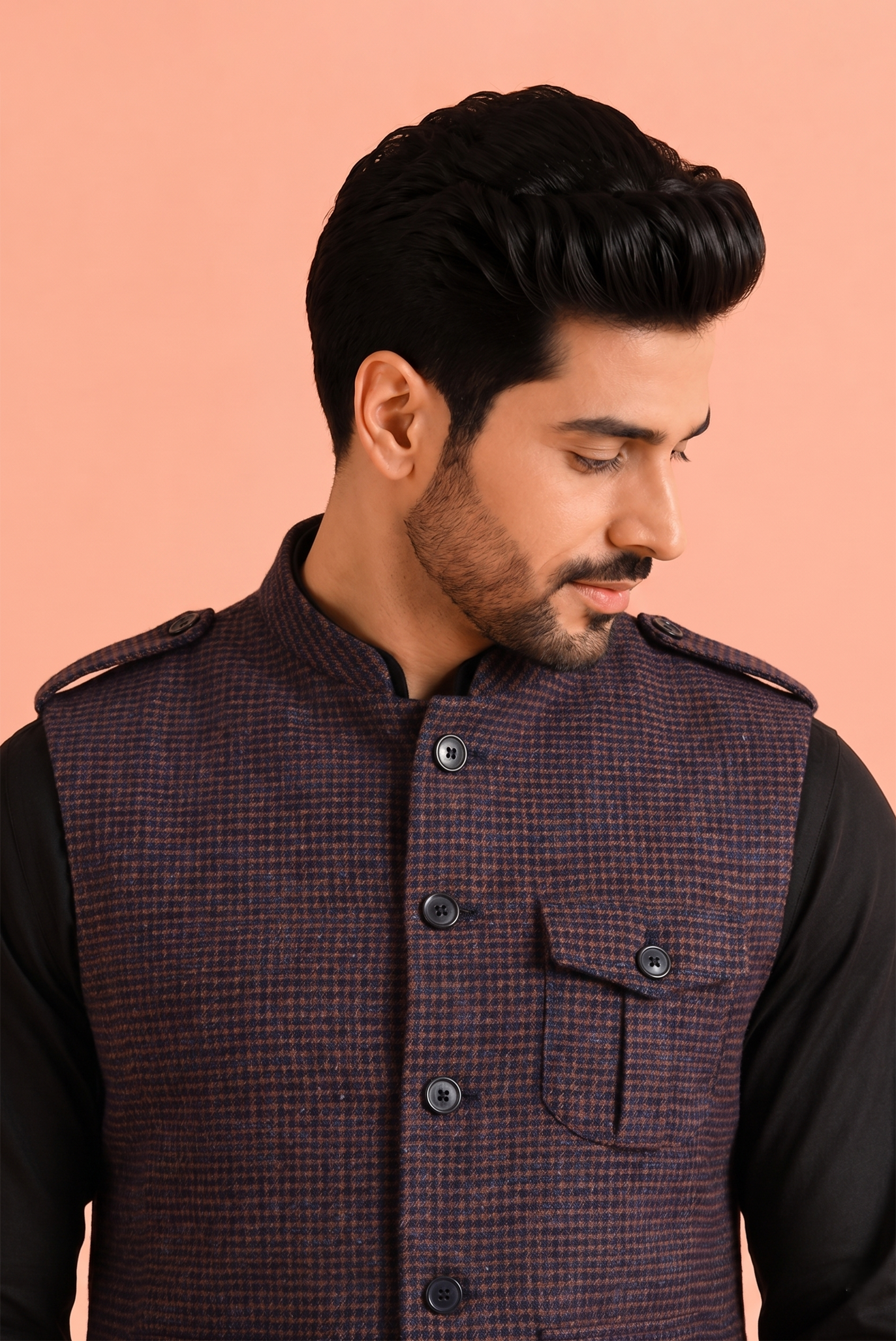 Wine Check Nehru Jacket